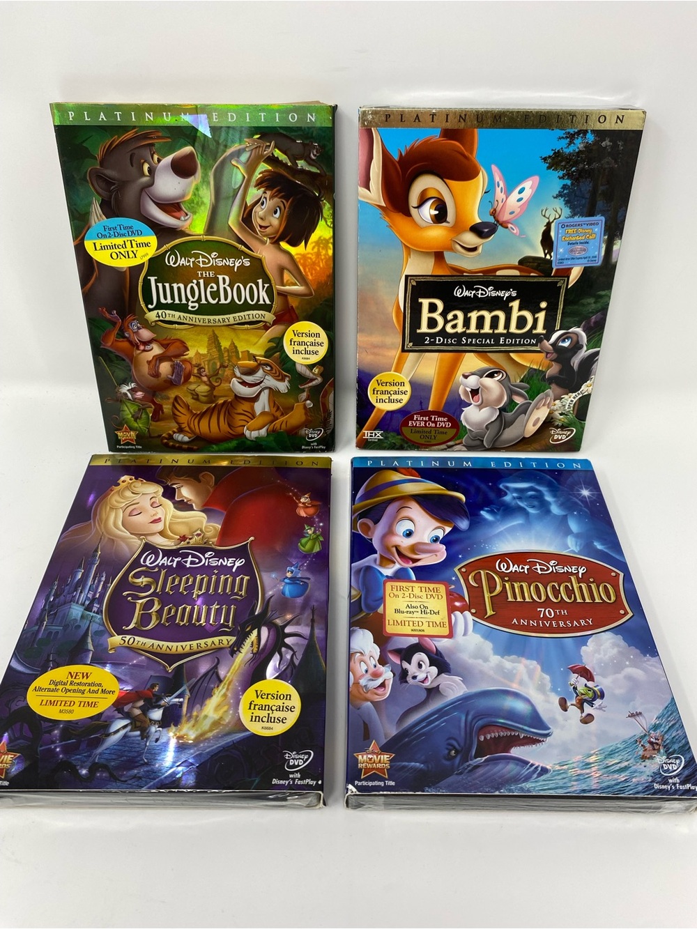 Disney Platinum Edition dvd lot New w Slipcovers Bambi Pinocchio Sleeping Beauty